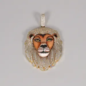 Unique Bold 925 Sterling Silver Moissanite Diamond Lion Head Hip Hop Punk Pendant wholesale new arrival collection jewelry