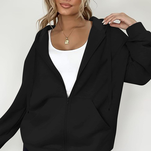 Distressed Vintage <b>Zip</b>-Up <b>Hoodie</b> <b>Women</b> Heavy Fleece Winter Streetwear Oversized Eco-Friendly Front Logo Customizable Hoodies - Product Image 5