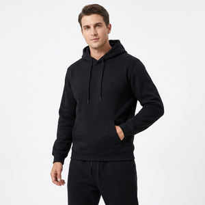 Ensemble sweat-shirt à capuche et pantalon de jogging unisexe noir, couleur unie, manches longues, fermeture à cordon, coupe classique, adulte - Product Image 5