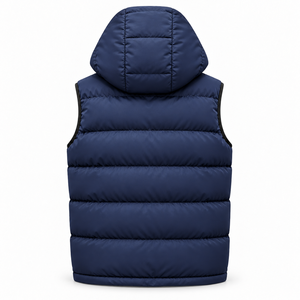 Chaleco acolchado con capucha para hombre, color azul marino, cortavientos, sin mangas, con cremallera frontal. - Product Image 2