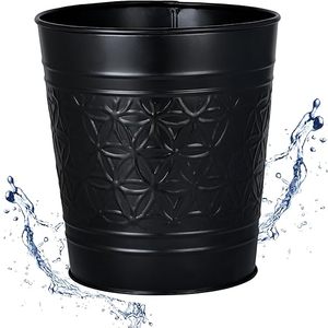 Modern Black Embossed Metal Wastebasket Decorative Iron Trash Can for Bathroom Bedroom Office & Home Decor - Product Image 1