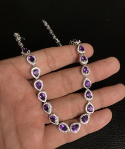 Collar de tenis Varda de amatista púrpura natural en forma de pera de 6x4mm, 16 pulgadas, 25 gramos, con par de pendientes de plata de ley 925, joyería elegante - Product Image 5