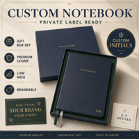 Diario personalizado LABON A5, edición privada, tapa dura de cuero azul marino, monograma con iniciales en relieve dorado, caja de regalo con cinta, páginas rayadas