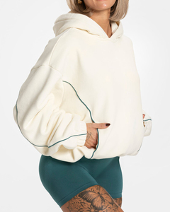 Sweat à capuche surdimensionné personnalisé avec logo, de haute qualité, avec bordure contrastée, pour femme, en molleton de coton respirant et écologique - Product Image 2