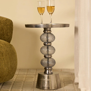 Modern Metal <b>Side</b> <b>Table</b> With Textured Glass Spheres And <b>Round</b> Glass Top Drink <b>Table</b> - Product Image 2