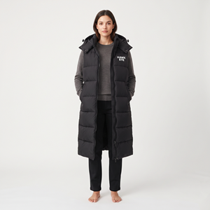 Chaleco largo acolchado para mujer con capucha, abrigo de invierno acolchado con cremallera completa, ropa de calle informal, moda, fabricante mayorista - Product Image 1