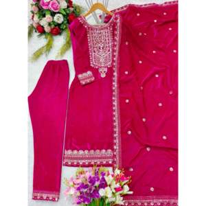 Ensembles de créateurs pour femmes-Haut en velours élégant et Dupatta pour la fête - Product Image 6