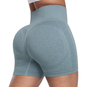 Shorts Deportivos Sin Costuras Color Azul Polvoriento, Shorts de Cintura Alta para Mujer, Shorts para Correr, Entrenamiento, Ciclismo, Yoga - Product Image 1