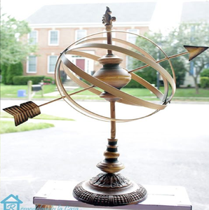 Garden brass armillary sundial featuring vibrant blue accent bands, available at wholesale prices. - Product Image 5