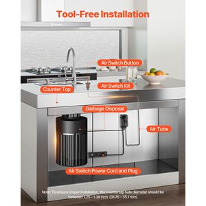 Kit Interruttore ad Aria a Doppia Uscita per Lavello, per Dissipatore di Rifiuti Alimentari, 2.5 Pollici, Acciaio Inossidabile Nichel Spazzolato - Product Image 4