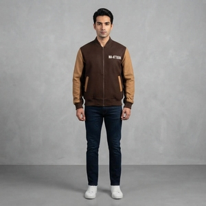 Blouson Bomber Homme Marron Beige Color Block Zippé Décontracté Streetwear Tendance Veste Mode Personnalisée OEM ODM Vente en Gros Vêtements d'extérieur - Product Image 1