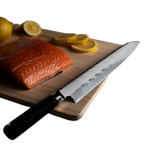 Cuchillo Yanagiba de 10.5 Pulgadas, Hoja de Acero de Damasco de Doble Núcleo para Rebanar, con Mango de Madera Pakkawood Negra y Funda de Madera para Preparación de Sushi y Pescado - Product Image 6