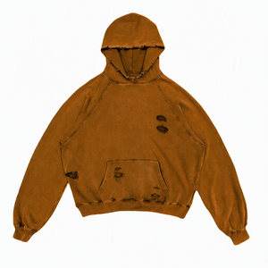 เสื้อฮู้ดดี้โอเวอร์ไซส์แบบครอป แต่งดีเทลขาดๆ สีพื้น ผ้าเฟรนช์เทอร์รี่ ใส่ได้ทั้งชายและหญิง เหมาะสำหรับใส่ในฤดูใบไม้ร่วง - Product Image 3