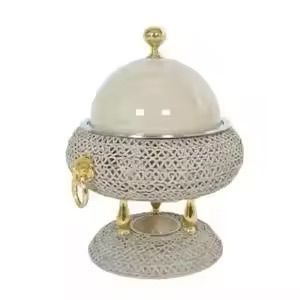 Luxury Double Chafing Dish Gold <b>Buffet</b> <b>Server</b> with Glass Lid Stainless Steel Food Warmer for Wedding Catering Ramadan <b>Server</b> - Product Image 6