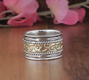 Bague unique en argent sterling et laiton, sertie de pierres torsadées, bicolore, faite à la main, tressée, pour homme et femme, bijoux de fête, vente en gros - Product Image 6