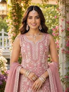 <b>Women</b>’s Premium Chiffon Sharara <b>Suit</b> Set with Heavy Embroidery and Sequin Work, Designer <b>3</b>-<b>Piece</b> Ethnic Wear with Dupatta - Product Image 4