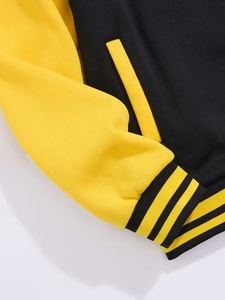 Men's Black Yellow Color Block Varsity <b>Jacket</b> <b>Fleece</b> <b>Lined</b> Regular Fit Casual Single Button Winter Custom Front Logo - Product Image 4