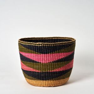 Durable Handcrafted Seagrass Laundry Basket with Pink Olive Wave Accent Multi Functional Woven <b>Container</b> Bin Clothes - Product Image 2