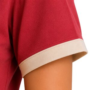 <b>Red</b> Beige Womens V Neck Short Sleeve T Shirt Floral Embroidery Contrast Trim Casual Wholesale Fashion Apparel Manufacturer - Product Image 3