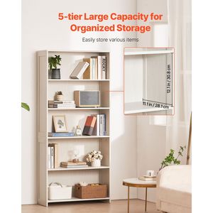 Libreria Aperta in Legno a 5 Ripiani, Ampia e Alta, Autoportante, per Esposizione e Organizzazione, Ideale per Studio - Product Image 3