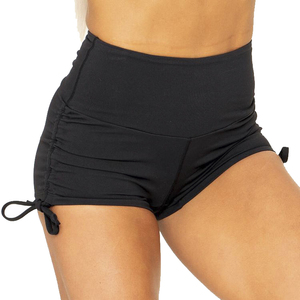 Shorts taille haute froncés sur les côtés pour femme - Motif uni, séchage rapide, tissu en nylon respirant, décontracté, pour l'été, la plage et la piscine - Product Image 1