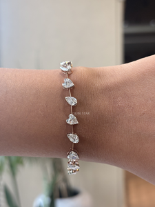 Elegant 14 KT Gold Tennis <b>Bracelet</b> with 5.80 Ct Heart and Trillion Lab Grown Diamonds Alternating Bezel Link Fine Jewelry - Product Image 1