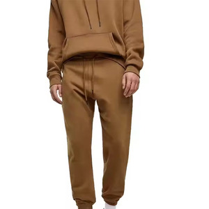 Ensemble de survêtement à capuche marron pour homme, couleur unie, pantalon de survêtement décontracté long avec poches latérales, 100% coton, vêtements d'automne - Product Image 5