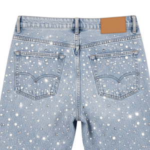 Pantalones Cortos de Mezclilla Personalizados para Hombre, Estilo Urbano Y2K, Corte Vaquero Lavado al Ácido, con Cristales de Diamante y Pedrería, Transpirables - Product Image 5