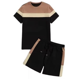 Conjunto de Camiseta de Manga Corta y Pantalones Cortos para Hombre, Diseño Moderno de Alta Calidad, Bloques de Color, Casual, Transpirable, 100% Algodón, Ropa de Verano - Product Image 1