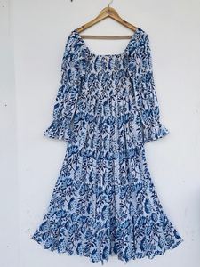 Femmes filles imprimé pur coton Maxi robe indien bloc imprimé décontracté été soirée à la mode en gros longue Midi en vrac - Product Image 5