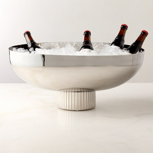 Modern Stainless Steel Ice Bucket Round Pedestal Design For Party Beverage Cooling Rust Resistant Bowls - Product Image 1