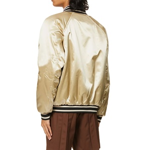 Chaqueta Varsity Dorada Satinada para Hombre, Corte Regular, Cuello Camisero, Cierre de Botones, Ropa Casual de Otoño - Product Image 2