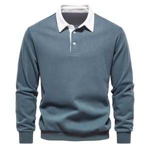 Mens Short Sleeve Knitted for Shirt Solid <b>Navy</b> Blue Contrast Collar Button Front Anti-Wrinkle Cotton Golf Style Smart Casual - Product Image 4
