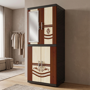 Naiba Portable Plastic Wardrobe Storage Cabinet with Classical Brown Flat <b>Panel</b> Doors and <b>Mirror</b> for Bedroom Storage - Product Image 1