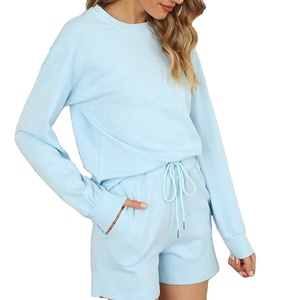 Wholesale Biker Shorts Matching Oversized Long Sleeve T Shirt Women Two Piece Quality Short <b>Sets</b> Women <b>Lounge</b> Wear <b>Sets</b> Casual - Product Image 1