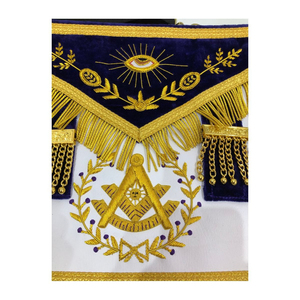 Custom Embroidered Masonic <b>Apron</b> Gold Fringe Blue Velvet <b>White</b> Center Symbolic Design Classical Style Garment Badge - Product Image 5