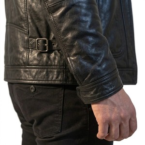 Chaqueta de Moto para Hombre de Cuero Genuino Ecológico, Estilo Urbano, Cuello Alto, Cierre de Cremallera, Cortavientos, Ajuste Delgado, para Invierno, con Logotipo Frontal - Product Image 4