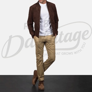 Blouson Bomber Homme en Daim Marron Personnalisé, Veste Décontractée Zippée, Vêtement d'extérieur en Cuir Daim Véritable, Coupe Slim, Vêtement de Sport, Vente en Gros - Product Image 4