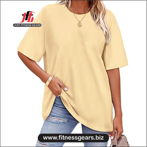Women's O-Neck Short Sleeve T-Shirt Eco-Friendly 100% Polyester Solid Blue Knitted Casual Loose Fit Summer - Product Image 1
