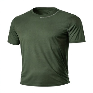 Men's Dark <b>Green</b> Short Sleeve <b>T</b>-<b>Shirt</b> 100% Cotton Knitted Quick Dry Regular Fit O-Neck Casual Solid Color Front Logo Blank - Product Image 1