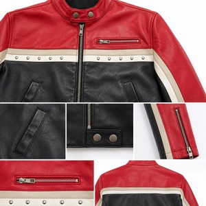 Veste Moto Femme en Cuir PU Rouge et Noir Écologique Respirante Séchage Rapide Fermeture Éclair Col Montant Manches Longues Style Hiver - Product Image 5