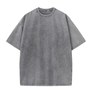เสื้อยืดฮิปฮอปผู้ชายแบบขายส่ง ทรงโอเวอร์ไซส์ ล้างสีแบบวินเทจ ผ้าเนื้อเรียบ สีพื้น - Product Image 2
