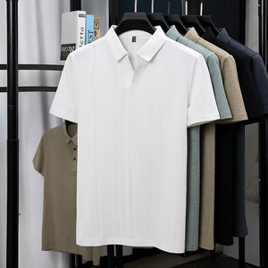 เสื้อโปโลผ้าลินินผสม คอวี แขนสั้น กันยับ สวมใส่สบาย เสื้อโปโลผู้ชายเนื้อผ้ามีเท็กซ์เจอร์ คุณภาพพรีเมียม - Product Image 1