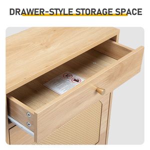 Mobiletto Portascarpe con 1 Cassetto e 2 Ante Ribaltabili, Colore Legno Naturale, Rivestito in Rattan, Materiale in Truciolato, 54*24*110cm - Product Image 4