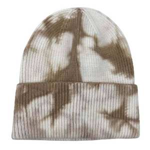 Bonnet en cachemire côtelé à revers pour adultes, motif crâne tie-dye noir-gris profond, collection automne-hiver 2026 - Product Image 3