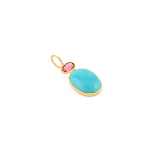 Pendentif élégant au design classique serti de pierres turquoise et tourmaline rose en or jaune 18 carats, bijou minimaliste à deux pierres pour un usage quotidien - Product Image 3