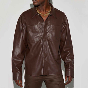 Camisa de Hombre de Cuero PU Texturizado, Suave, Estilo Casual, para Eventos Nocturnos y Uso Diario, con Botones y Manga Larga - Product Image 1