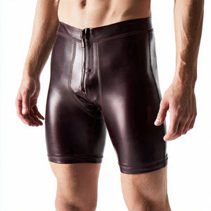 Pantalones Cortos de Cuero PU Sólido para Hombre, Cintura Elástica Alta, Transpirables, Ecológicos, para Ciclismo - Product Image 2