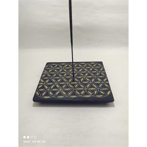 Porte-encens artisanal en pierre noire sculptée, rond, avec plaque brûle-encens et cendrier, pour la décoration intérieure - Product Image 6
