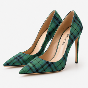 Chaussures à talons hauts écossaises pour femmes, style tartan, à bout pointu, talons aiguilles, pour mariage et soirée, vente en gros, OEM ODM - Product Image 1